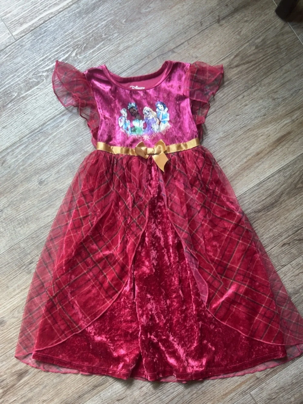 Disney Princess Burgundy Velvet nightgown with Gold Bow